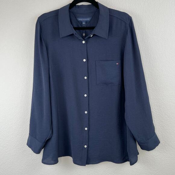 Tommy Hilfiger Navy Blue Roll-Tab-Sleeve Button-Down Shirt Plus Size 0X NWT - Picture 13 of 14